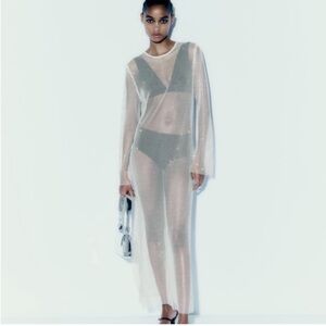 ZARA RHINESTONE MESH DRESS white sparkly size xs/s NWT